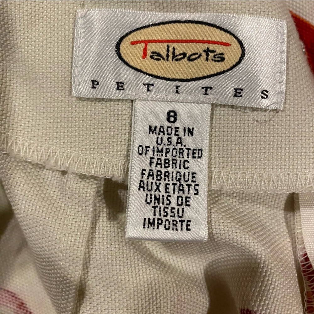 Talbots Skirt Women’s 8P Tan Floral Print Flat Front Zipper Back Slit Cotton - Picture 3 of 7
